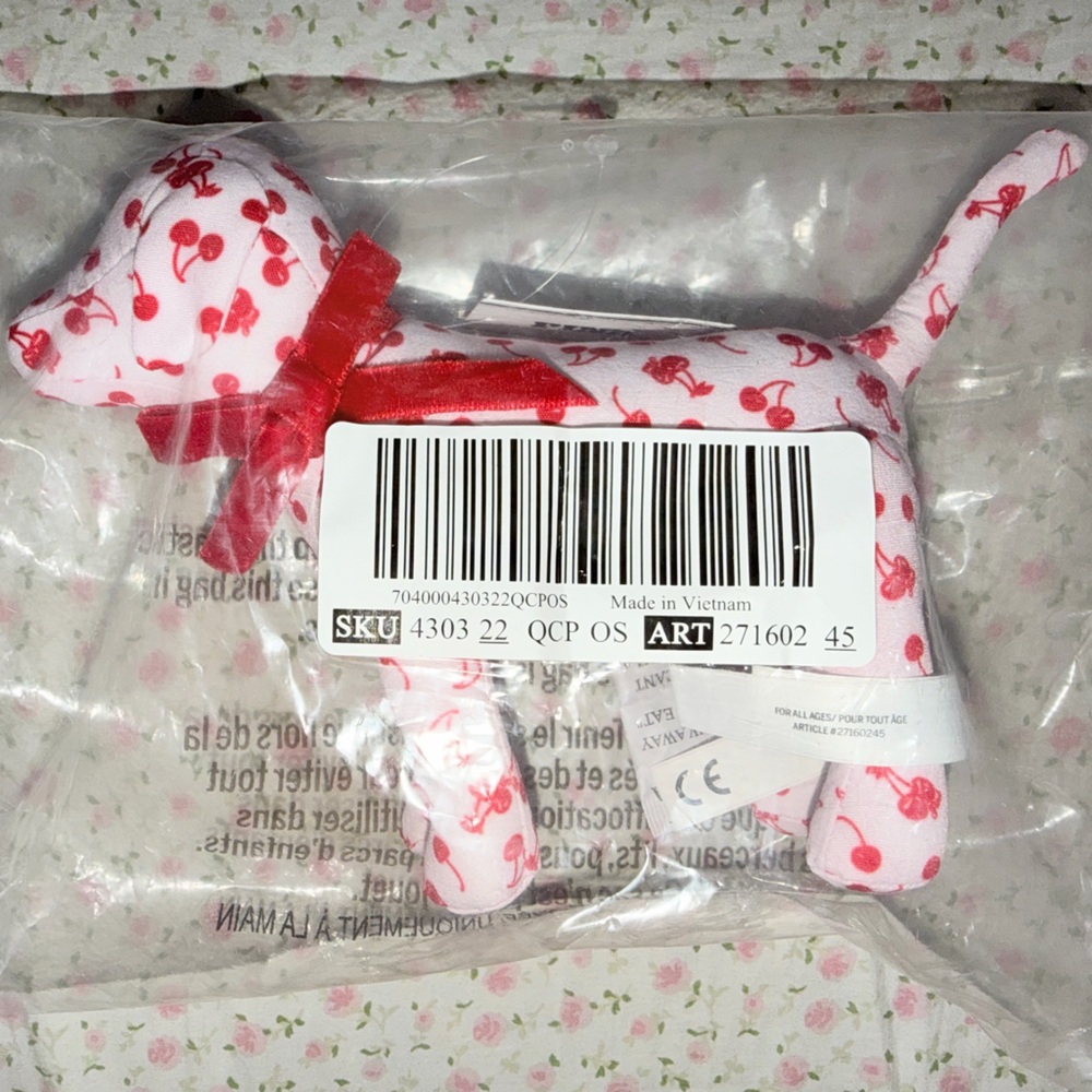 Pink Cherry Print Plush Dog Collectible